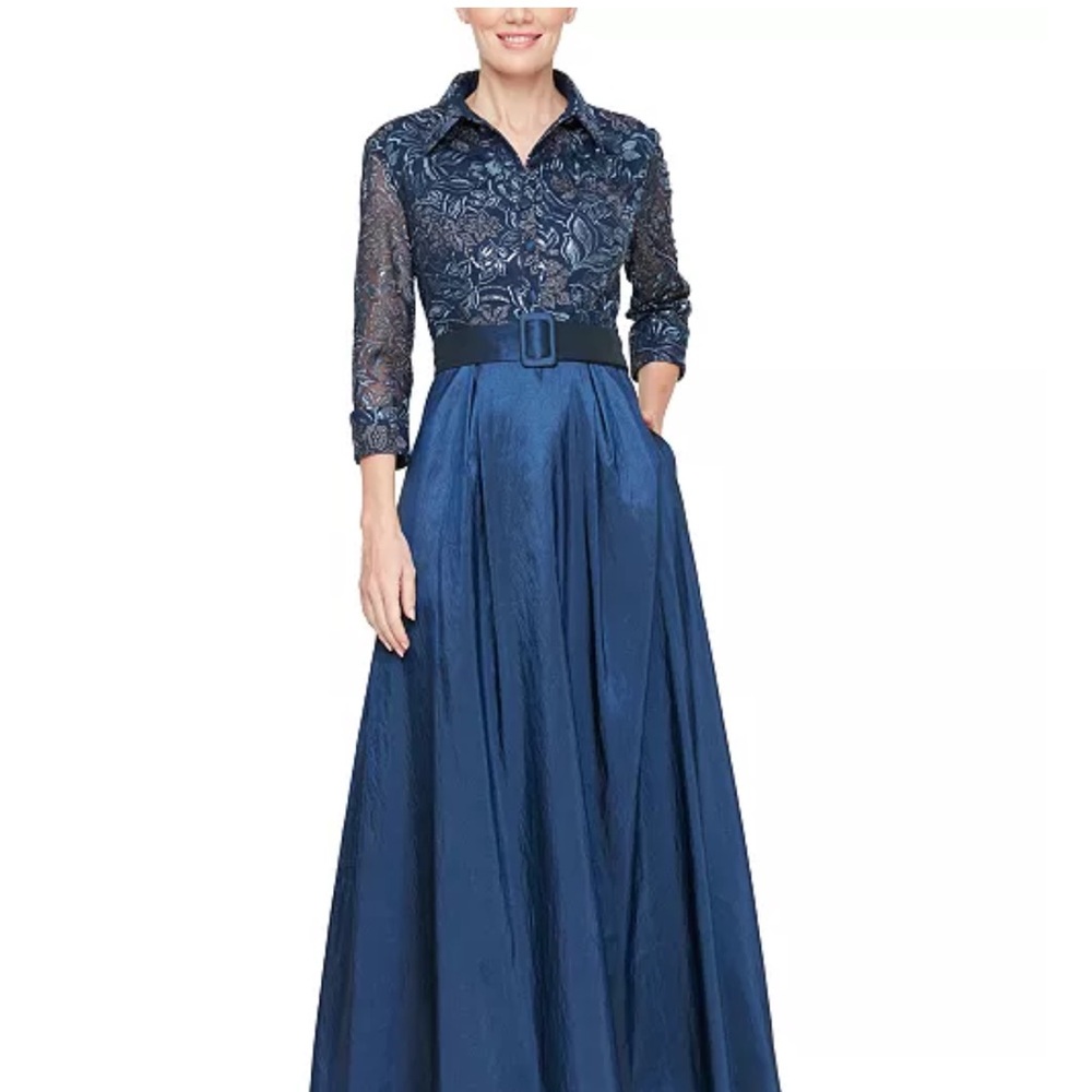 Alex Evenings Blue Lace Maxi Dress